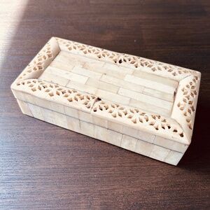 Imported Indian Bone Inlay Trinket Jewelry Box 8”×4"×2"